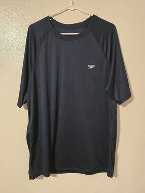 Speedo Men’s Easy Short Sleeve Swim Shirt Navy Blue Rash Guard Size L Large